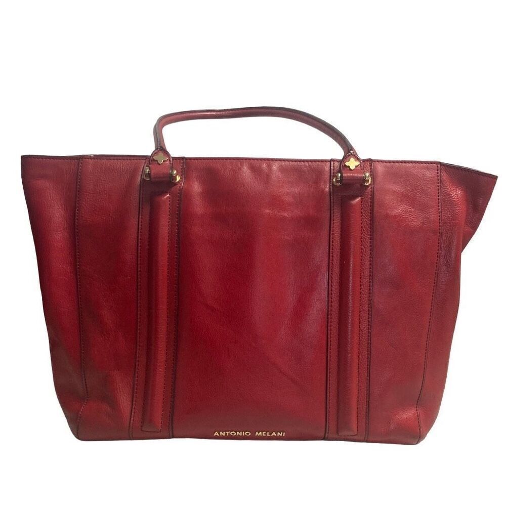 ANTONIO MELANI Women’s Red Leather‎ Tote Handbag Work Computer Bag 13.5X5X11.5 - Picture 2 of 12